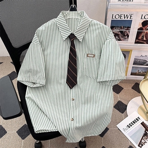 2025夏季新款条纹领带短袖衬衫半袖衬衣班服配领带现货W8609-P35图片