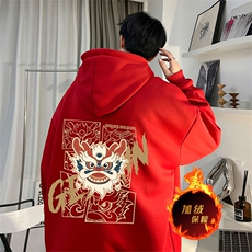 龙年卫衣冬季美式加绒加厚连帽卫衣外套DL1750常规特P35加绒特40，男装卫衣，电商A486