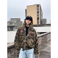 美式复古迷彩开衫连帽卫衣外套男女加绒潮牌刺绣百搭宽松休闲帽衫，女装短外套，星座516A