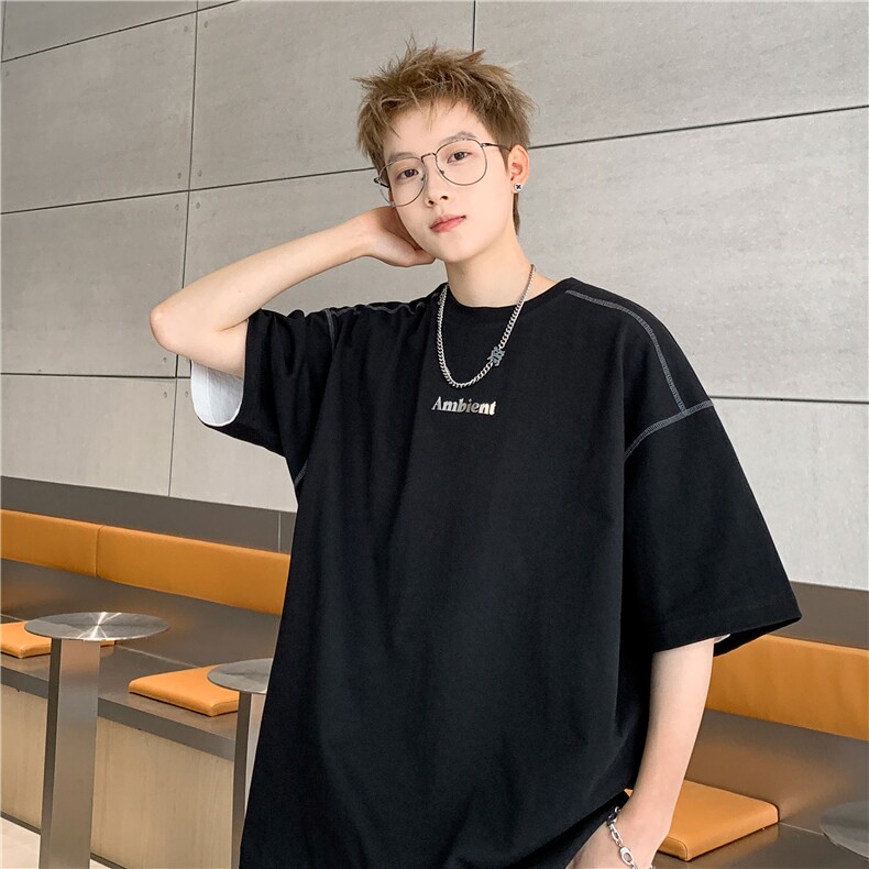 EQ425重磅小众设计感字母厚板工艺夏季辑明线短袖T恤男港风P40,男装T恤,电商C306-1