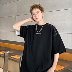EQ425重磅小众设计感字母厚板工艺夏季辑明线短袖T恤男港风P40，男装T恤，电商C306-1