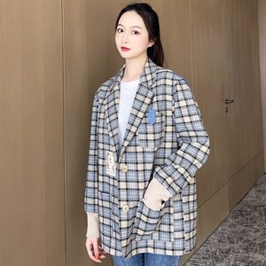 2021春季新款时尚格子西装外套 修身显瘦百搭气质女装图片