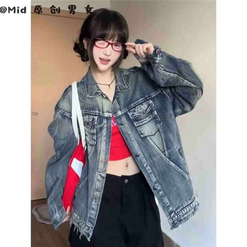 G8866-P73 2025春季新款复古港风韩版长袖牛仔衣宽松百搭短外套图片