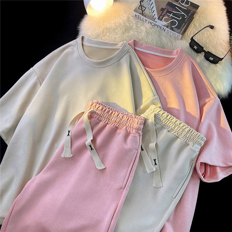 1麂皮绒大码M-5XL短袖DT8766P23短裤DK8767P32套装TZ8757P55控78，男装休闲套装，星座226-2