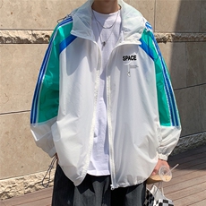 港风夏季潮流宽松撞色连帽外套防晒服男F6601P55控68，男装防晒衣，电商A268A