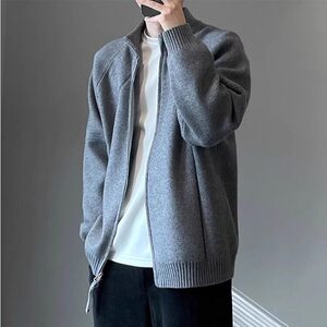【有货】DM034-P65秋冬慵懒风简约重磅拉链休闲宽松毛衣针织开衫图片