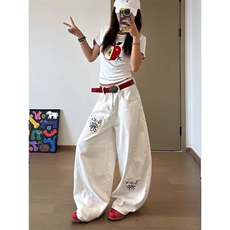 美式复古时尚牛仔裤男夏季设计感小众宽松阔腿拖地裤N7855-P58，男装牛仔裤，星座208-5
