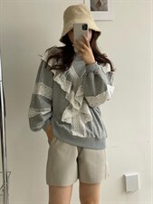 秋季拼接蕾丝边卫衣，女装卫衣/绒衫，土布鱼