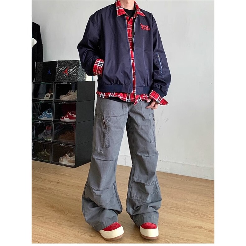美式小众格子拼接假两件外套男女春季复古工装飞行员夹克棒球服潮,男装夹克,星座1210-1