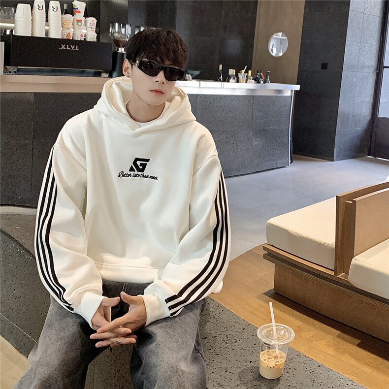 2025港风连帽刺绣LOGO字母设计袖子三杠织带设计卫衣男WY77737P58,男装卫衣,星座227-7