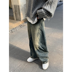 复古做旧水洗宽松牛仔裤男宽阔腿弯刀拖地长裤潮AA132-P55，男装牛仔裤，星座208-5