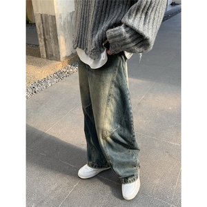 复古做旧水洗宽松牛仔裤男宽阔腿弯刀拖地长裤潮AA132-P55图片