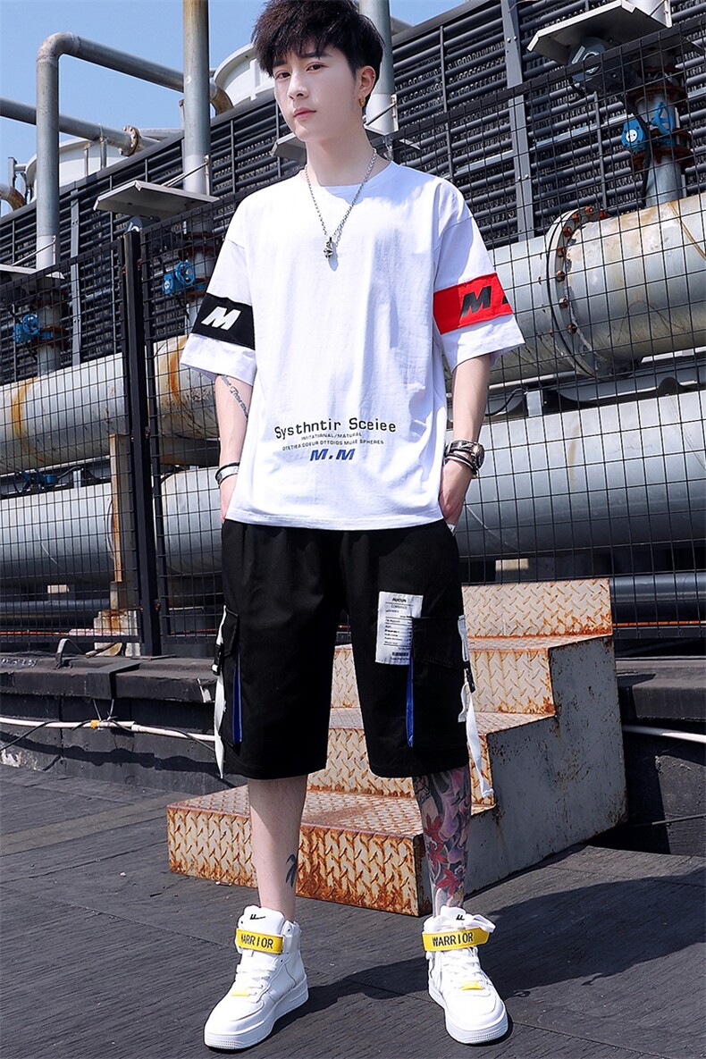 套装男短袖t恤夏季印花宽松潮流衣服一套帅气夏装两件套T771-P60,男装休闲套装,星座1206（原A206）