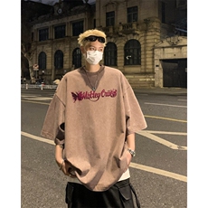 美式水洗做旧纯棉短袖T恤男美式潮牌黑暗风宽松情侣重磅半袖体恤，男装T恤，星座517A-2
