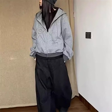 春季新品简约风拉链韩版宽松纯色休闲开衫连帽卫衣女外套叠穿帽衫，女装短外套，星座506A
