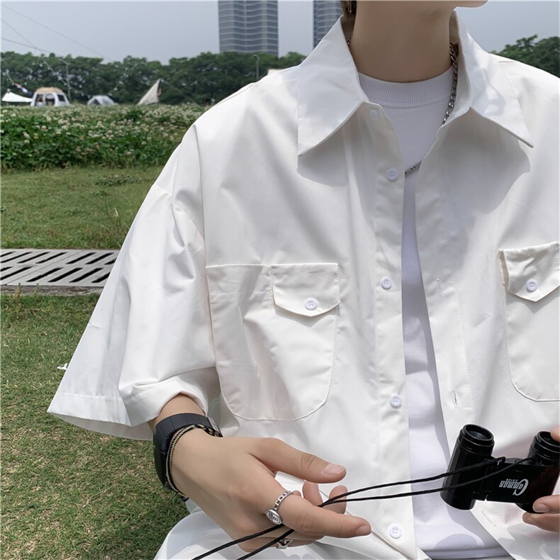 衬衫男短袖韩版潮流口袋个性2023夏季新款ins宽松外套CY343-P33,男装衬衫,星座412-3
