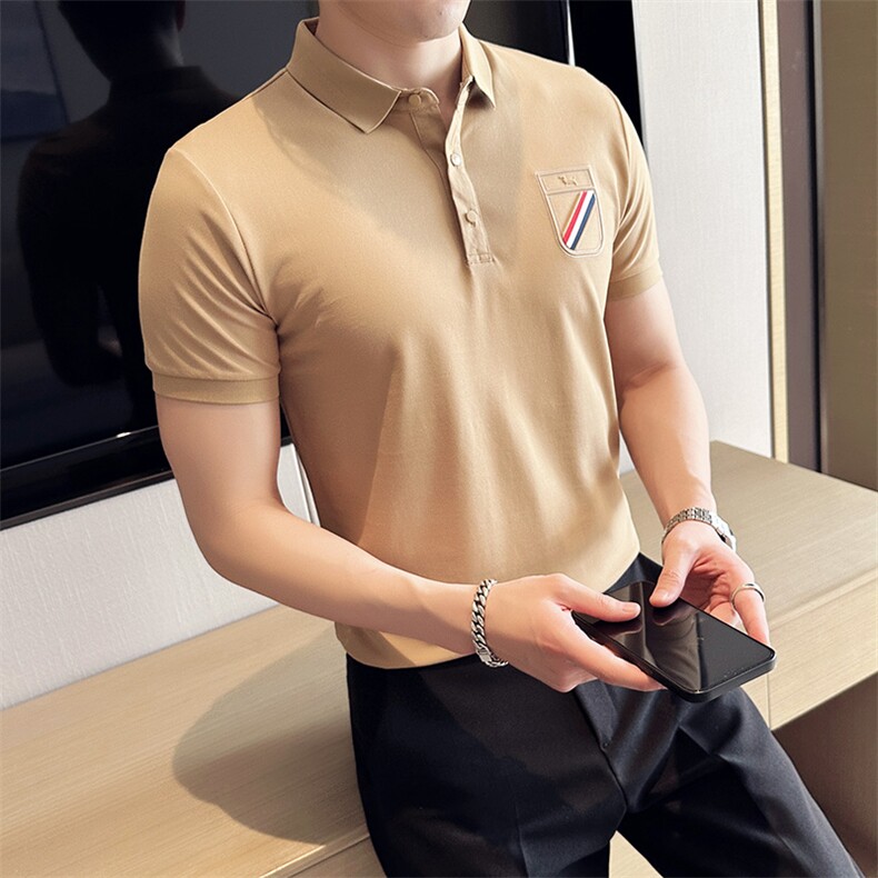 2024新款丝光珠地面料修身翻领短袖POLO衫男PL9302-p55,男装Polo衫,电商D303