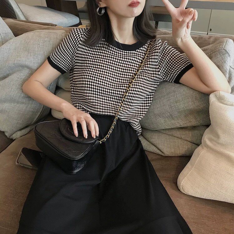 法式简约薄款冰丝针织衫新款夏季圆领上衣,针织衫/毛衣,圣旺供货
