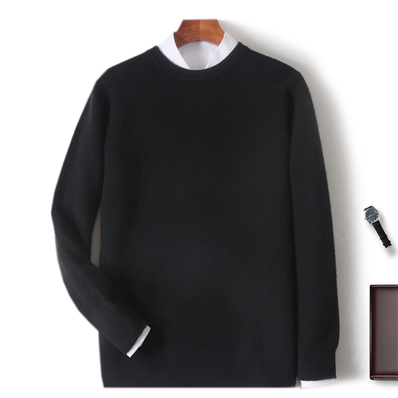 秋冬季新款舒适时尚百搭七针净面圆领羊毛衫，男装羊毛衫，牧圣羊绒