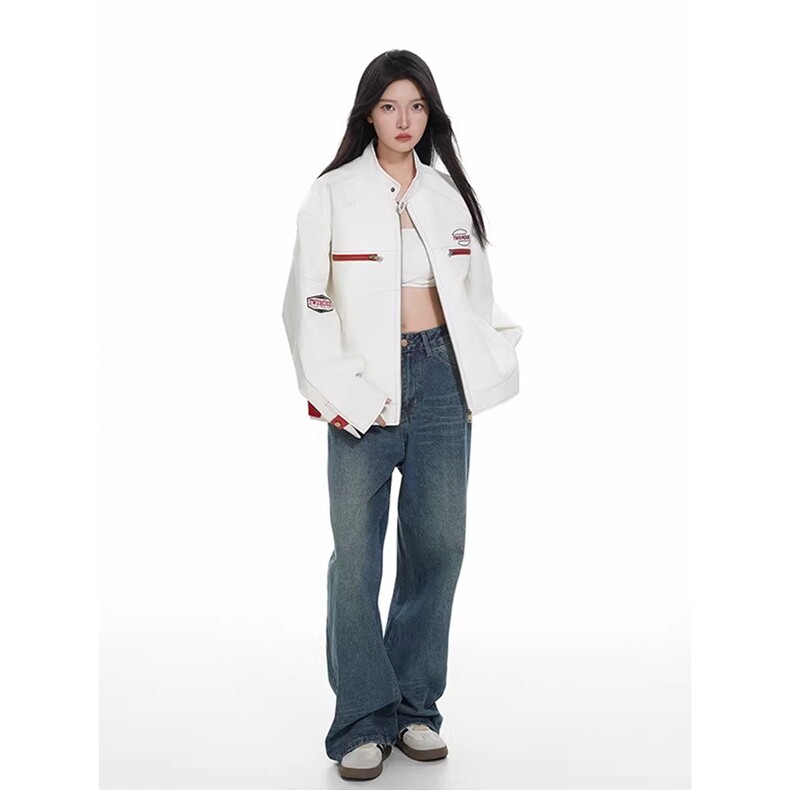 GP100-P60美式短款赛车服pu皮刺绣外套,男装皮衣,电商B323A