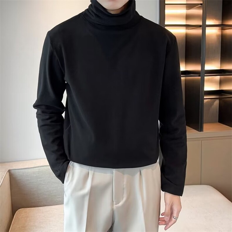 德绒内搭打底衫男士秋冬季纯色可翻半高领男士保暖秋衣男加绒t恤,男装T恤,星座302B-2
