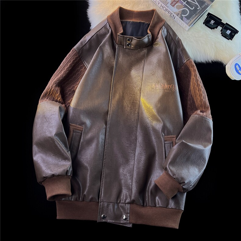 1肩膀针织民族风大码M-5XL面层：PU皮夹克男JK8756P110控149，男装民族服装，星座226-2