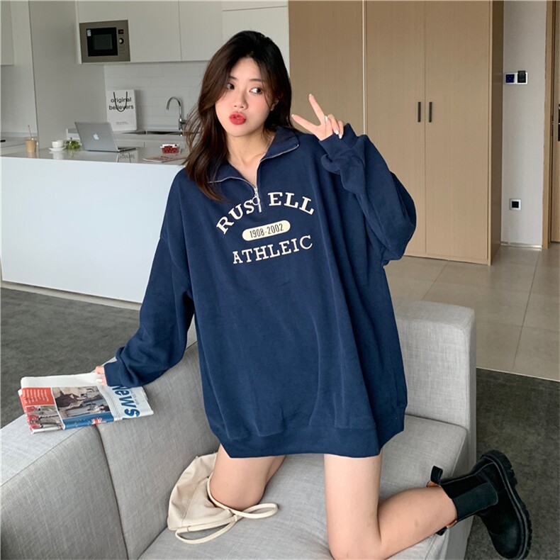 320克加绒大码宽松立领拉链卫衣女长袖oversize外套女E634-P45图片