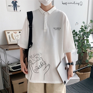 PL57133-P35 翻领短袖polo衫男大码胖子半袖t恤男有领保罗衫 模特图片