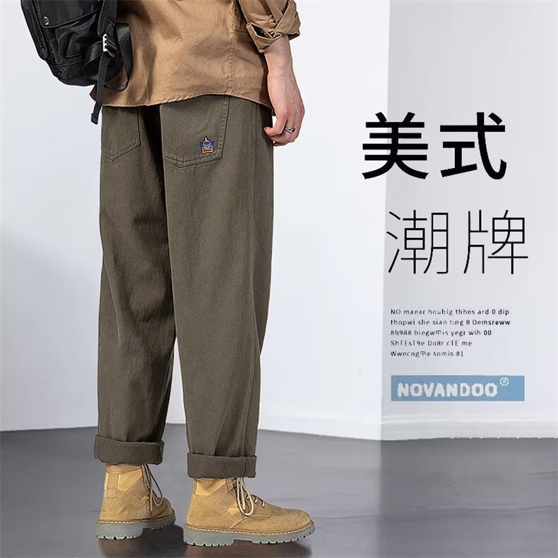 原宿宽松型新款夏季时尚潮牌运动裤男潮长裤直筒休闲裤青春流行图片
