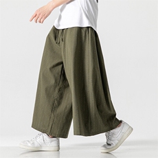 夏大码日系休闲裤条纹直筒阔腿裤棉麻裤风裙裤暗黑K333/P70，男装休闲裤，钱塘713