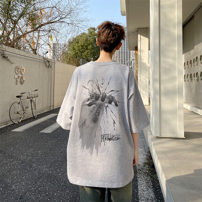 图案已注册夏季欧美嘻哈短袖T恤男潮重磅宽松半袖体恤衫D176/P25，男装T恤，电商B209