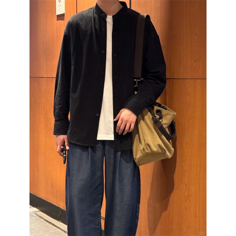 长袖立领仿麻休闲衬衫1302-GC67-P40控68成分100棉,男装衬衫,星座1302