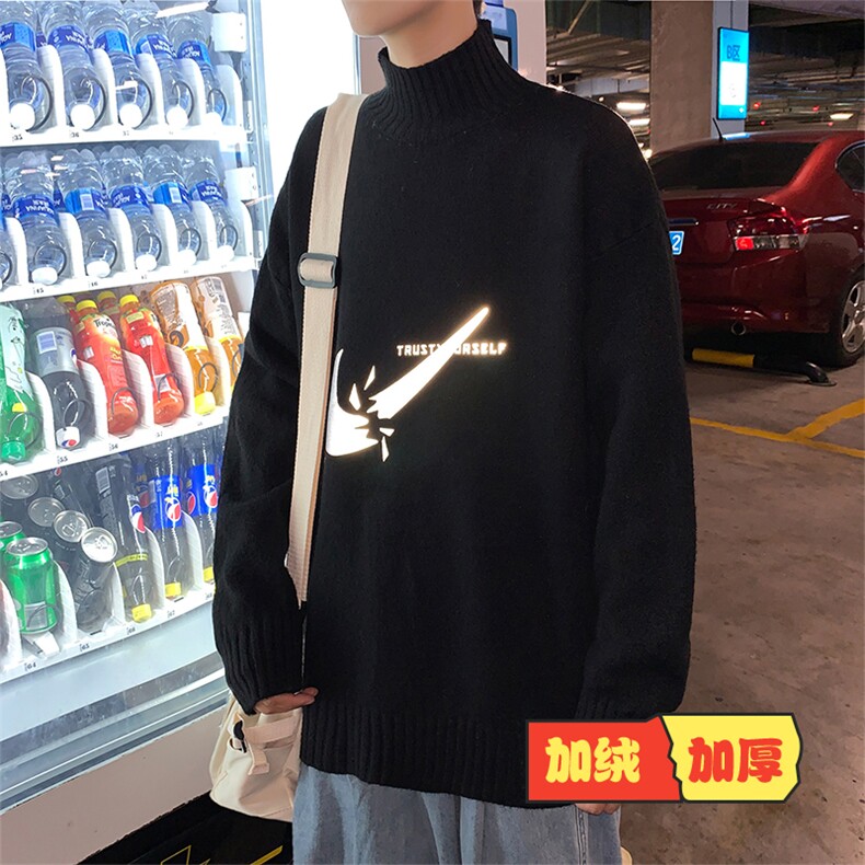 M18111-P45 加绒P65半高领毛衣男士大码针织衫男毛线衣男线衫图片