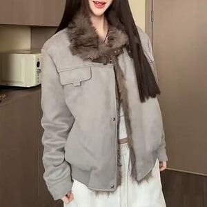 现货 美式复古麂皮绒加厚保暖立领短款显高棉服6056/P110图片
