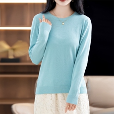 简约百搭平面圆领长袖针织衫2024年秋季，女装针织衫/毛衣，阁惠羊绒