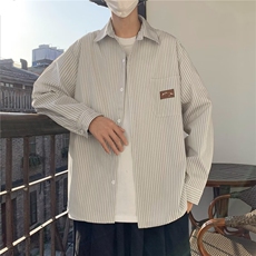 港风长袖衬衫夏季薄款男女情侣装潮流宽松竖条纹衬衣C056，男装衬衫，星座1116A-1（原606A）