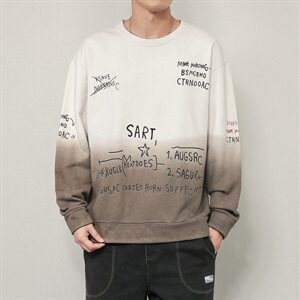 卫衣男春秋新款韩版潮牌宽松休闲圆领印花渐变上衣DF17T,粉白色长裙怎么搭配图片