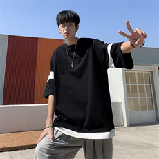 夏款男圆领短袖拼接拼色T恤纯棉T恤衫T230P33，男装T恤，星座1013-1