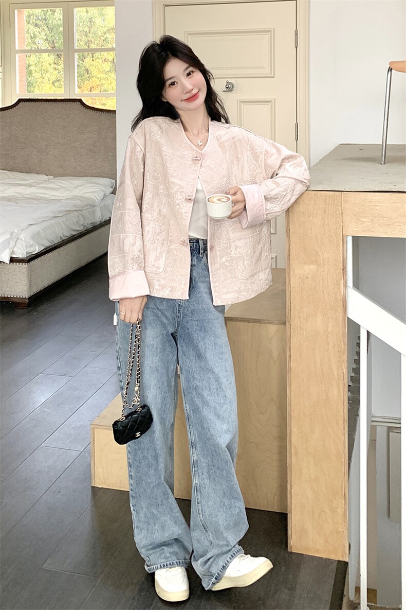 粉色新中式国风外套女2025春季新款超好看减龄小个子休闲短款上衣,女装短外套,秋水欣儿