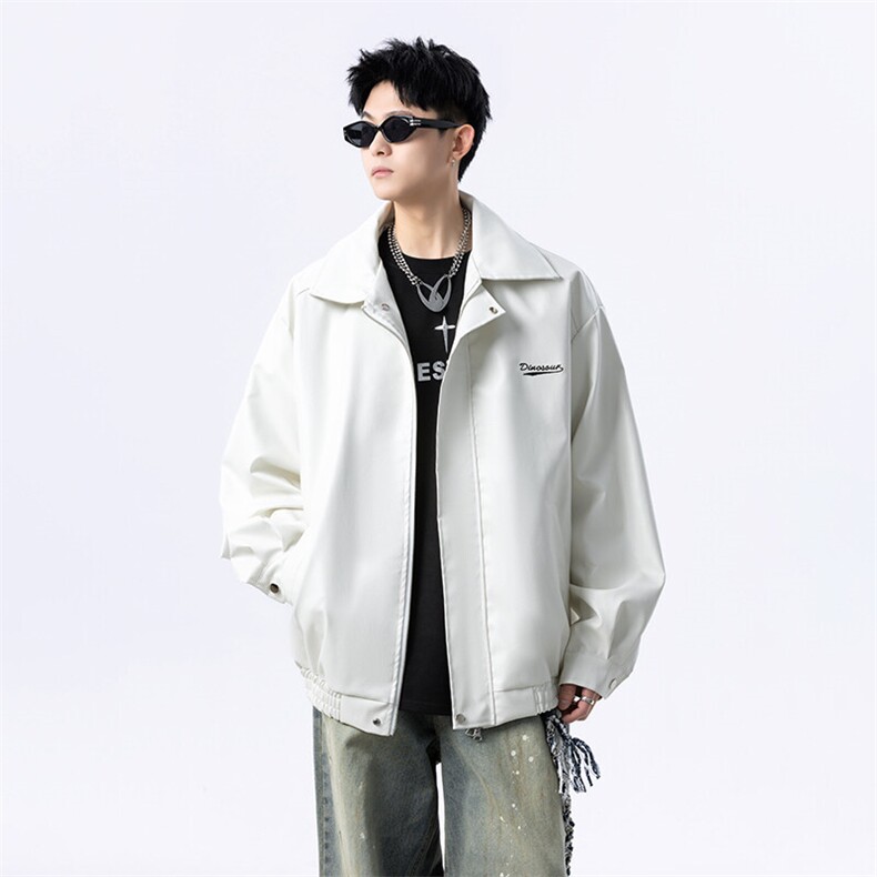 春季新款港风美式刺绣痞帅翻领皮衣夹克男XZ213-JK6000-P70控98,男装夹克,星座213