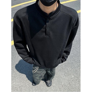 抖音得物品质美式高街重磅曼巴棉拼接cleanfit亨利领卫衣长袖T恤图片