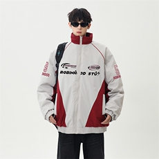 港风美式字母印花拼色立领保暖棉服外套男XZ213-MF08-P90控148，男装棉衣，星座213