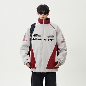 港风美式字母印花拼色立领保暖棉服外套男 XZ213-MF08-P90控148图片