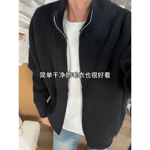 重磅秋冬北极绒双拉链毛衣开衫美式复古休闲慵懒风宽松针织衫外套