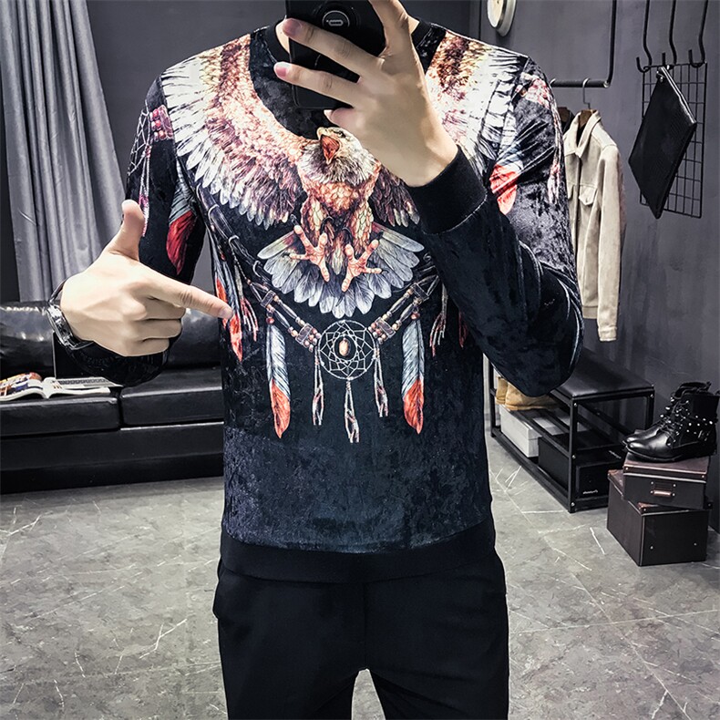 2021春秋季高质量金丝绒老鹰翅膀卫衣圆领套头男C301-W11-P60,男装卫衣,电商C301