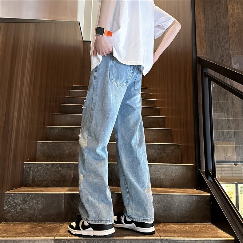k705-p48-控68M-5XL现货oversizecleanfit风黄泥牛仔裤破洞,男装牛仔裤,星座116
