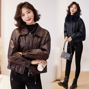 欧货加绒加厚皮衣外套女2024冬季新款小个子短款休闲机车服皮夹克图片