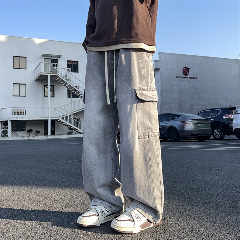 特批P50无差价春夏新款美式复古工装大口袋牛仔宽松直筒阔腿裤813,男装牛仔裤,星座1006