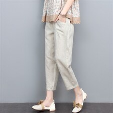 2024新款舒适透气亚麻裤女宽松显瘦九分裤夏季薄款休闲裤，女装休闲裤，悦见她