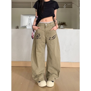 美式复古刺绣字母牛仔男女弯刀裤n女2025夏装新款工装阔腿长裤潮图片
